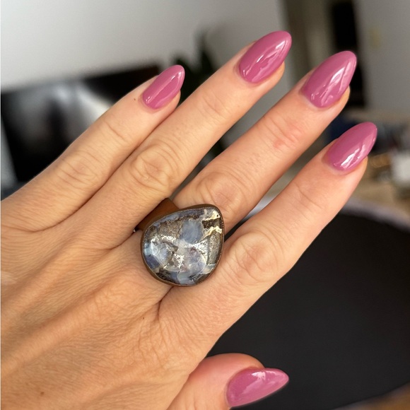 handmade Jewelry - Handcrafted Copper & Natural Stone Statement Ring – Size 8 – Artisan Wide Band